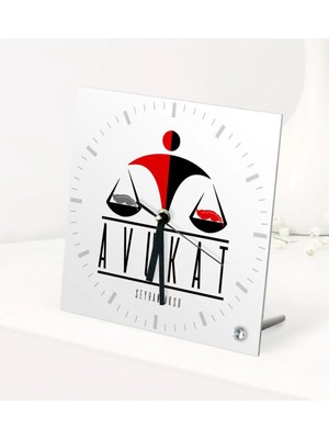 BK Gift Kişiye Özel Avukat Temalı Masaüstü Kare Cam Saat - 4