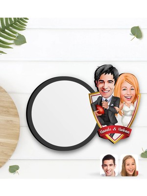 BK Gift Kişiye Özel Sevgililer Karikatürlü Ahşap Bardak Altlığı-15