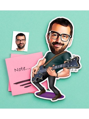 BK Gift Kişiye Özel Bay Gitarist Karikatürlü Ahşap Magnet