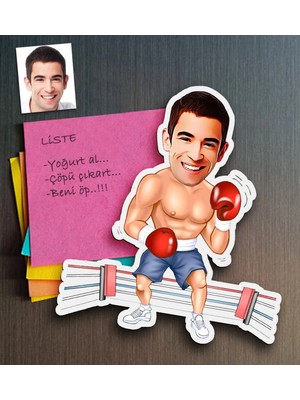 BK Gift Kişiye Özel Bay Boksör Karikatürlü Ahşap Magnet