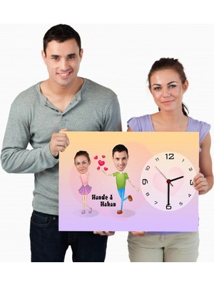 BK Gift Kişiye Özel Karikatür Ahşap Duvar Saati 45X31 Cm. 4