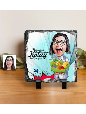 BK Gift Kişiye Özel Bayan Diyetisyen Karikatürlü Dekoratif Doğal Taş - 1
