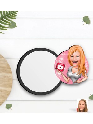 BK Gift Kişiye Özel Kadın Youtuber Karikatürlü Ahşap Bardak Altlığı-2
