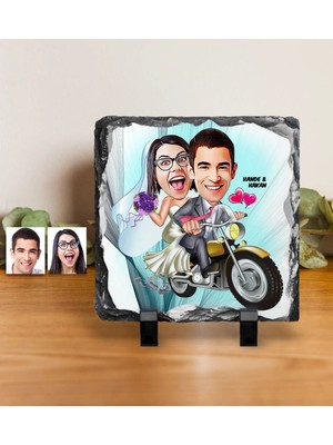 BK Gift Kişiye Özel Gelin Damat Karikatürlü Dekoratif Doğal Taş - 8