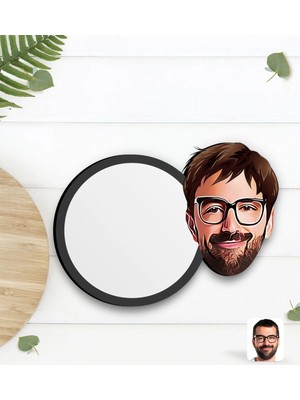 BK Gift Kişiye Özel Erkek Yüz Karikatürlü Ahşap Bardak Altlığı-1