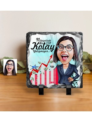 BK Gift Kişiye Özel Bayan Ceo Karikatürlü Dekoratif Doğal Taş - 2