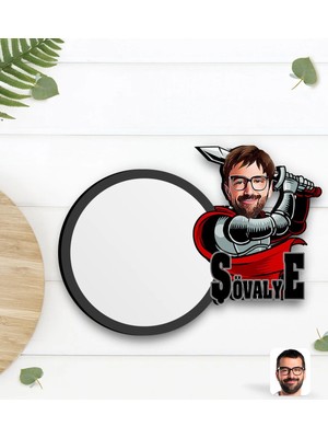 BK Gift Kişiye Özel Şövalye Karikatürlü Ahşap Bardak Altlığı-1