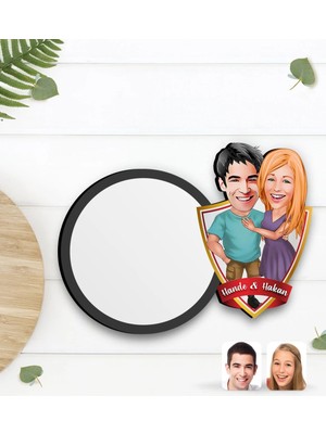 BK Gift Kişiye Özel Sevgililer Karikatürlü Ahşap Bardak Altlığı-80