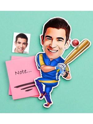 BK Gift Kişiye Özel Bay Baseball Oyuncusu Karikatürlü Ahşap Magnet