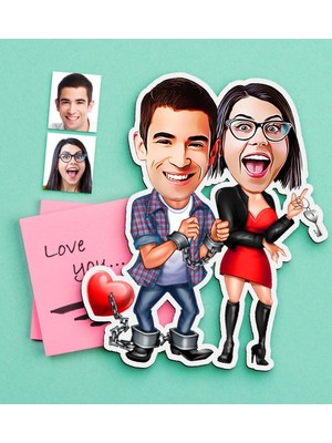 BK Gift Kişiye Özel Sevgililer Karikatürlü Ahşap Magnet-1