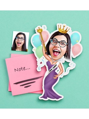 BK Gift Kişiye Özel Bayan Güzellik Kraliçesi Karikatürlü Ahşap Magnet