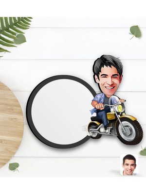 BK Gift Kişiye Özel Erkek Motorcu Karikatürlü Ahşap Bardak Altlığı-1