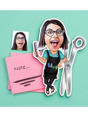 BK Gift Kişiye Özel Bayan Kuaför Karikatürlü Ahşap Magnet
