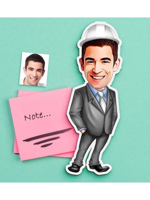 BK Gift Kişiye Özel Bay Mühendis Karikatürlü Ahşap Magnet
