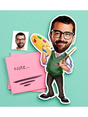 BK Gift Kişiye Özel Bay Ressam Karikatürlü Ahşap Magnet