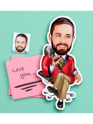 BK Gift Kişiye Özel Bay Patron Karikatürlü Ahşap Magnet-2