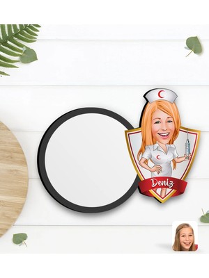 BK Gift Kişiye Özel Hemşire Karikatürlü Ahşap Bardak Altlığı-1