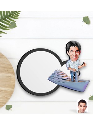 BK Gift Kişiye Özel Erkek Kaptan Karikatürlü Ahşap Bardak Altlığı-2