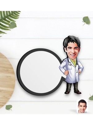 BK Gift Kişiye Özel Erkek Doktor Karikatürlü Ahşap Bardak Altlığı-1