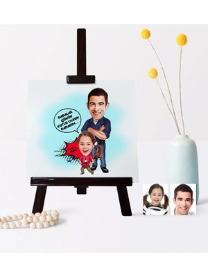 BK Gift Babalar Gününe Özel Baba Kız Karikatür 19 x 28 cm Ahşap Şovale - 2