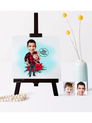BK Gift Babalar Gününe Özel Baba Kız Karikatür 19 x 28 cm Ahşap Şovale - 3