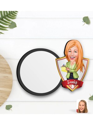 BK Gift Kişiye Özel Kadın Asistan Karikatürlü Ahşap Bardak Altlığı-2