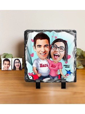 BK Gift Kişiye Özel Sevgililer Karikatürlü Dekoratif Doğal Taş - 5
