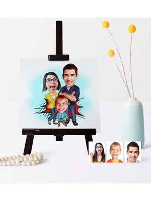 BK Gift Babalar Gününe Özel Aile Karikatür 19 x 28 cm Ahşap Şovale - 1
