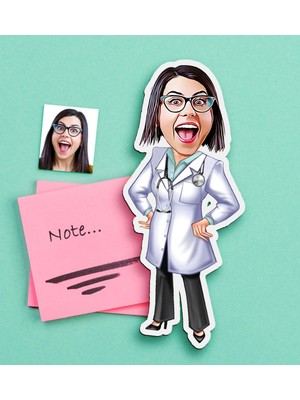 BK Gift Kişiye Özel Bayan Doktor Karikatürlü Ahşap Magnet-1