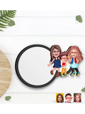 BK Gift Kişiye Özel 3 Kardeş Karikatürlü Ahşap Bardak Altlığı-1