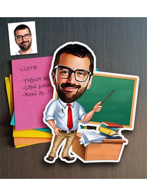 BK Gift Kişiye Özel Bay Öğretmen Karikatürlü Ahşap Magnet-1