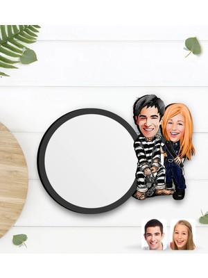 BK Gift Kişiye Özel Sevgililer Karikatürlü Ahşap Bardak Altlığı-7