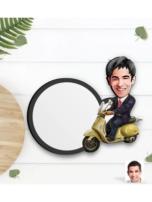 BK Gift Kişiye Özel Erkek Motorcu Karikatürlü Ahşap Bardak Altlığı-3