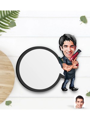BK Gift Kişiye Özel Erkek Kuaför Karikatürlü Ahşap Bardak Altlığı-1