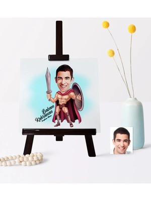BK Gift Babalar Gününe Özel Kahraman Babam Karikatür 19 x 28 cm Ahşap Şovale - 1