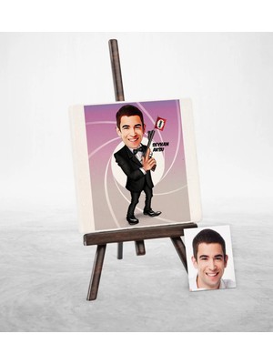 BK Gift Kişiye Özel James Bond Karikatür Şovaleli Doğal Taş - 1