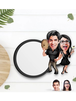 BK Gift Kişiye Özel Sevgililer Karikatürlü Ahşap Bardak Altlığı-18