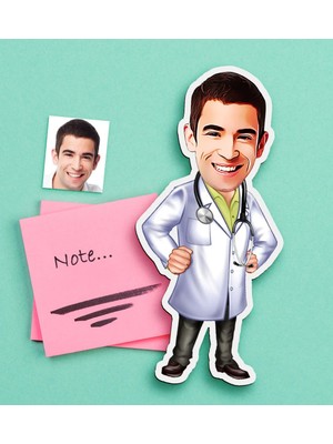 BK Gift Kişiye Özel Bay Doktor Karikatürlü Ahşap Magnet-1