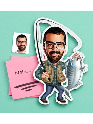 BK Gift Kişiye Özel Bay Balıkçı Karikatürlü Ahşap Magnet