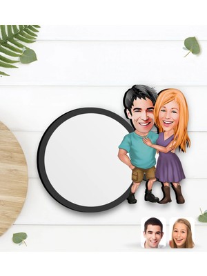 BK Gift Kişiye Özel Sevgililer Karikatürlü Ahşap Bardak Altlığı-80