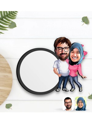 BK Gift Kişiye Özel Sevgililer Karikatürlü Ahşap Bardak Altlığı-58