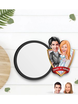 BK Gift Kişiye Özel Evleniyoruz Karikatürlü Ahşap Bardak Altlığı-5