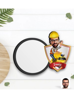BK Gift Kişiye Özel Erkek Yol Mühendisi Karikatürlü Ahşap Bardak Altlığı-1