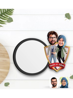 BK Gift Kişiye Özel Sevgililer Karikatürlü Ahşap Bardak Altlığı-60