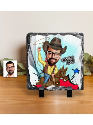 BK Gift Kişiye Özel Bay Kovboy Karikatürlü Dekoratif Doğal Taş