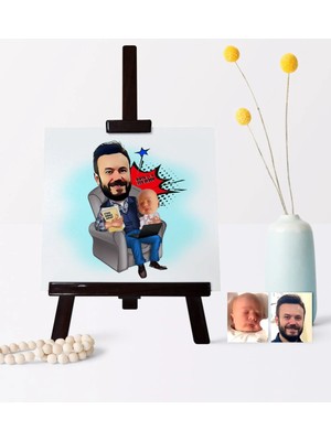 BK Gift Babalar Gününe Özel Baba Oğul Karikatür 19 x 28 cm Ahşap Şovale - 1