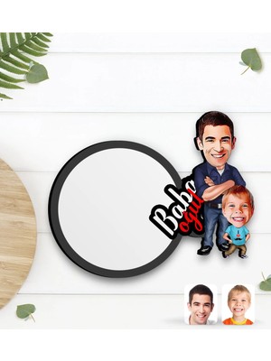 BK Gift Kişiye Özel Baba Oğul Karikatürlü Ahşap Bardak Altlığı-5