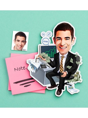 BK Gift Kişiye Özel Bay Bankacı Karikatürlü Ahşap Magnet
