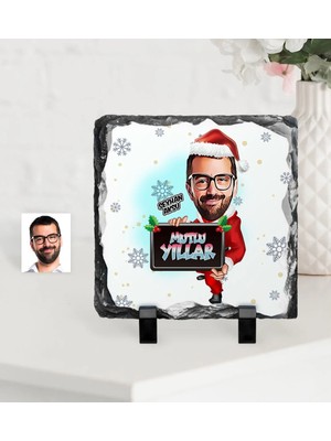BK Gift Kişiye Özel Yılbaşı Temalı Bay Karikatürlü Dekoratif Doğal Taş - 1