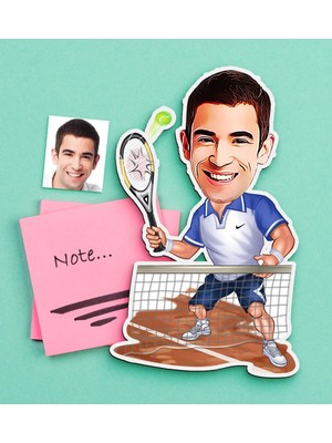 BK Gift Kişiye Özel Bay Tenis Oyuncusu Karikatürlü Ahşap Magnet